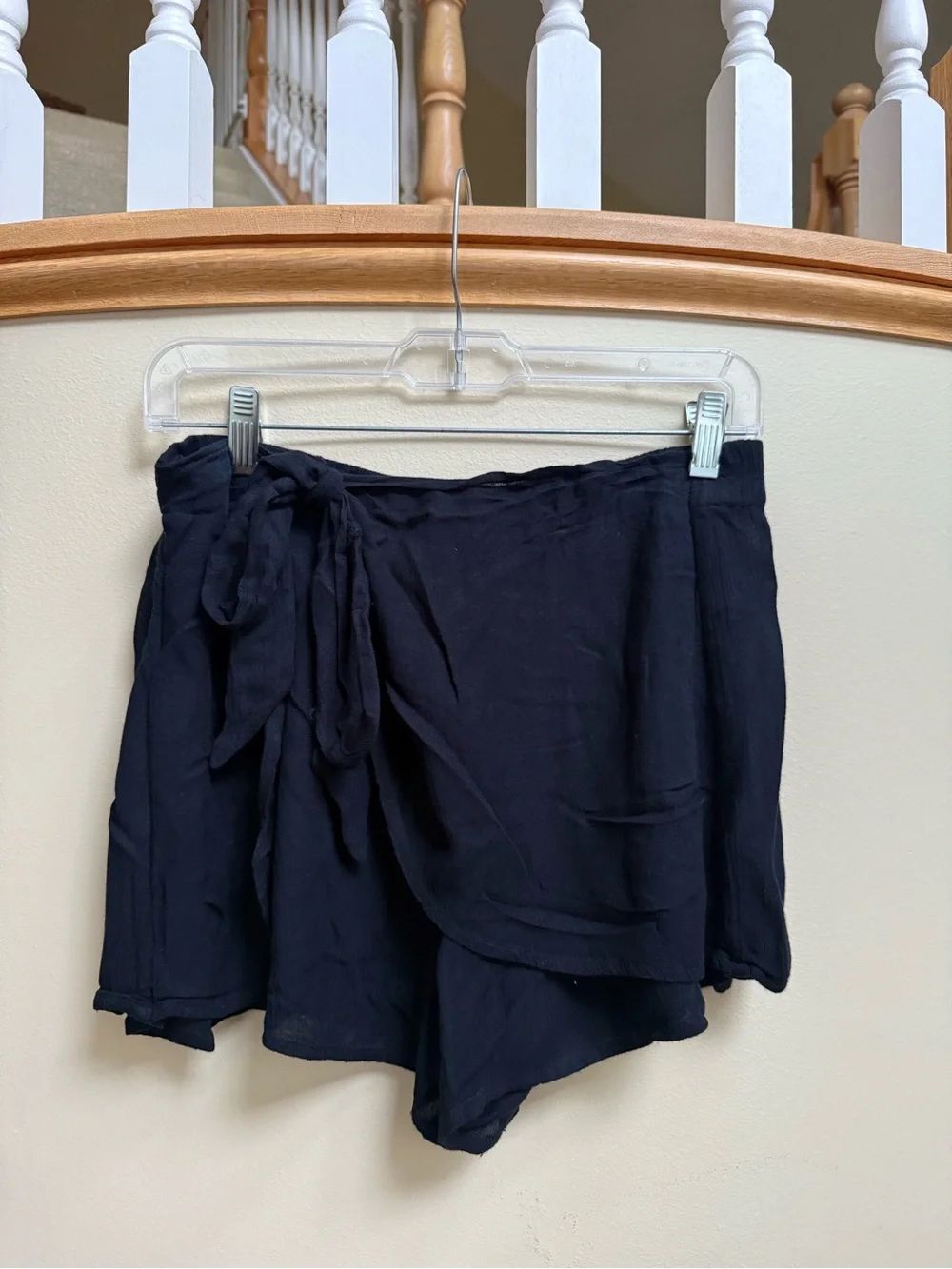Free People Black Elastic Waist Wrap Shorts